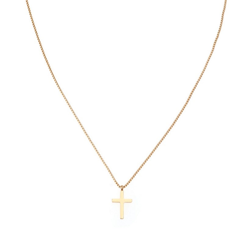 Cross halskæde i forgyldt rustfrit stål fra Samie med fastmonteret korsvedhæng, 50–55 cm.